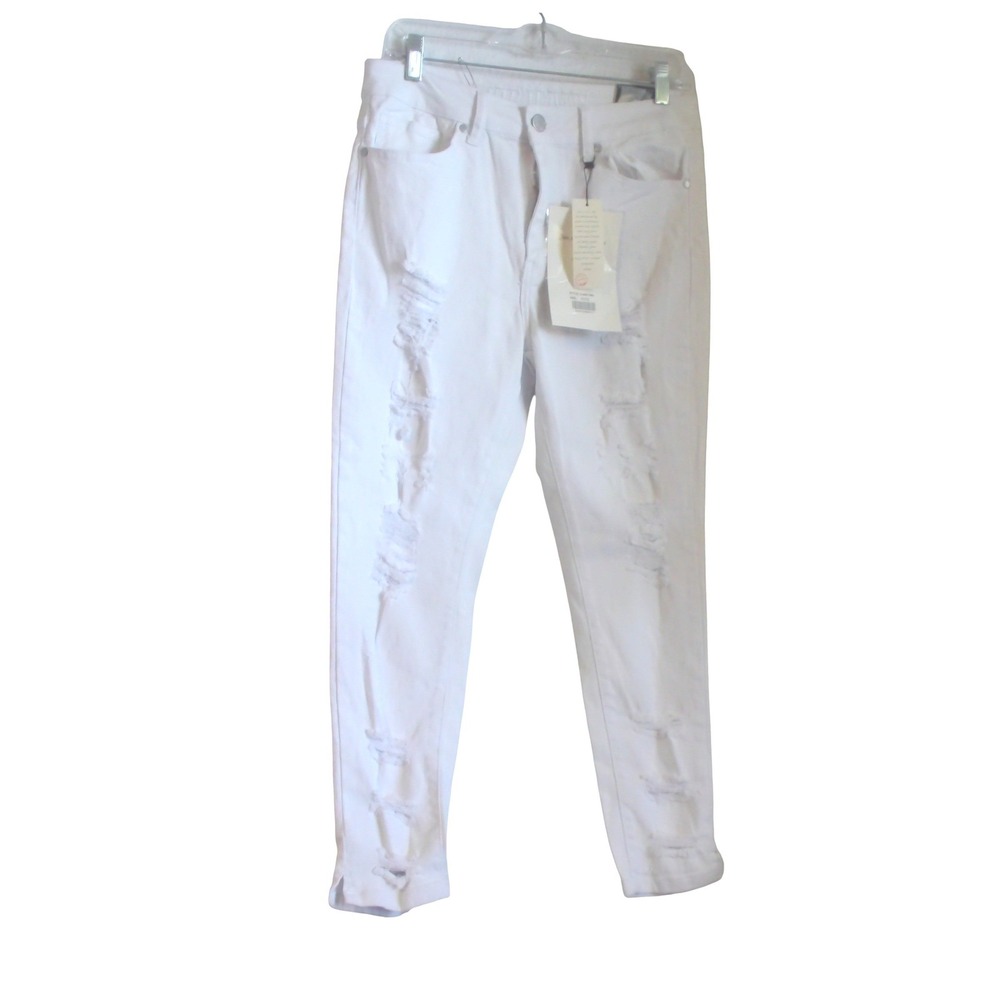 VIP Jeans Womens White Distressed Skinny Jeans Shredded High Rise Size 11/12 NEW